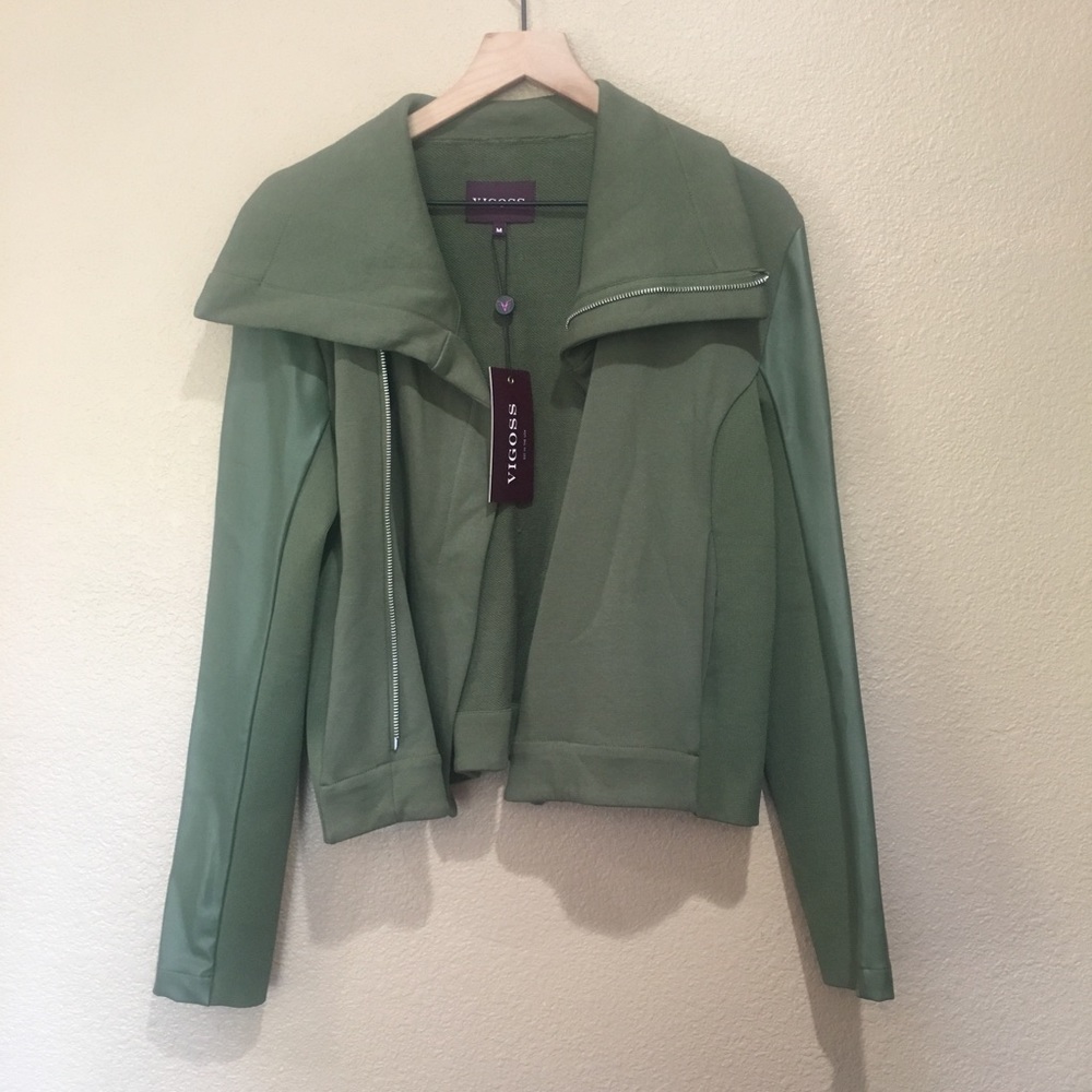 Vigoss Faux Leather & Cotton Motto Jacket